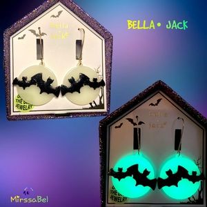 Bella Jack Full Moon Bats Glow-In-The-Dark Halloween Dangle Fashion Earrings